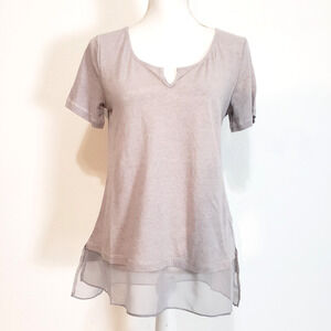 NEW!! Mür Mür Womens SIZE M Light Gray Top Boho Short Sleeve Casual Tunic Blouse